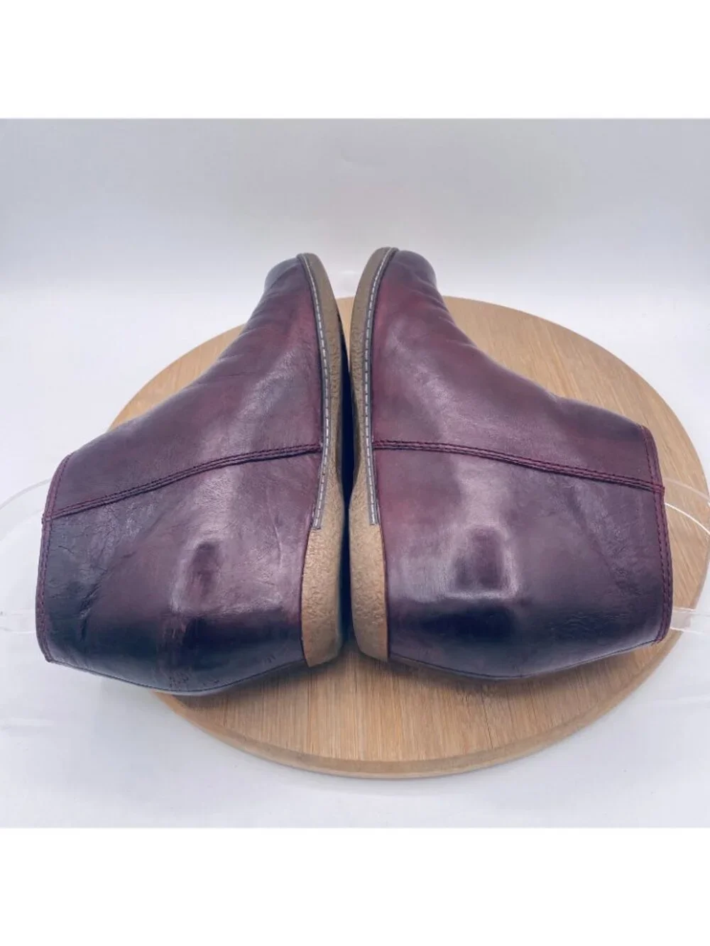 Dansko Layla Boots Womens 7.5 38 Burgundy Leather Ankle Wedge Zip Minimalist